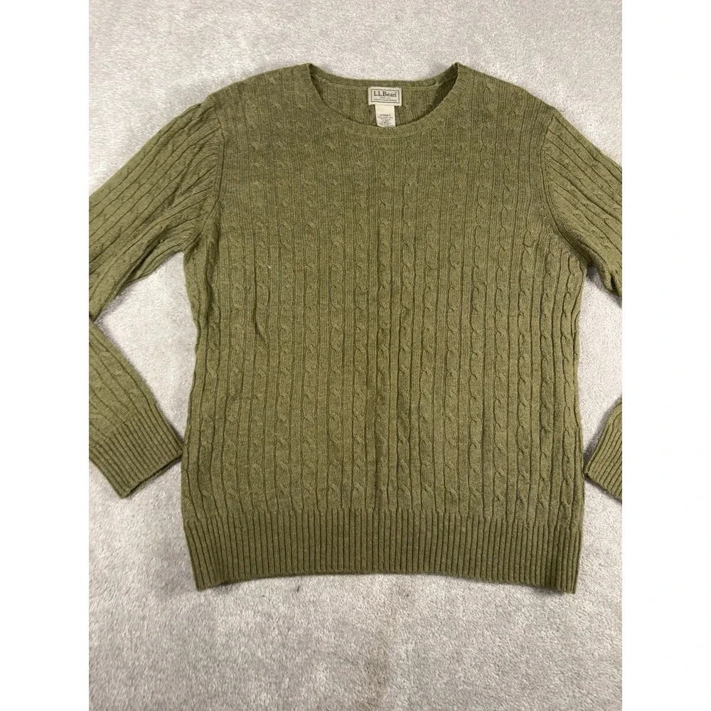 ll‎ bean lambs wool cable knit sweater green womens large VTG